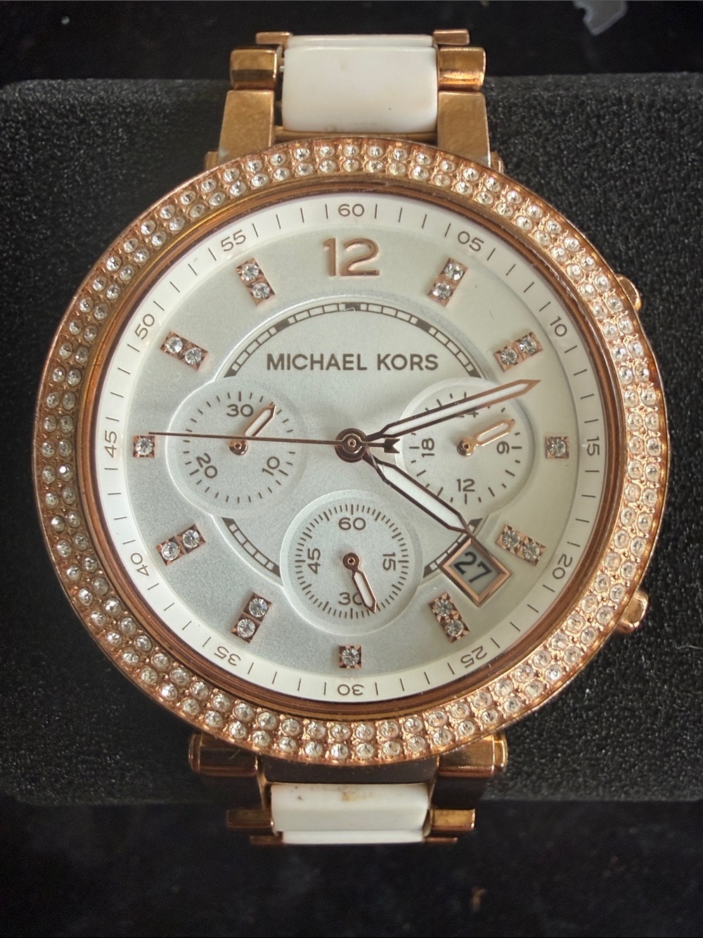 Michael Kors Rose Gold and White Crystal-Accented Chronograph Watch